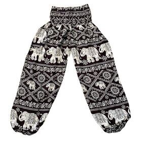 Bangkok Pants Harem Smocked Waist Balloon Leg Elephant Boho Lounge ONE SIZE New